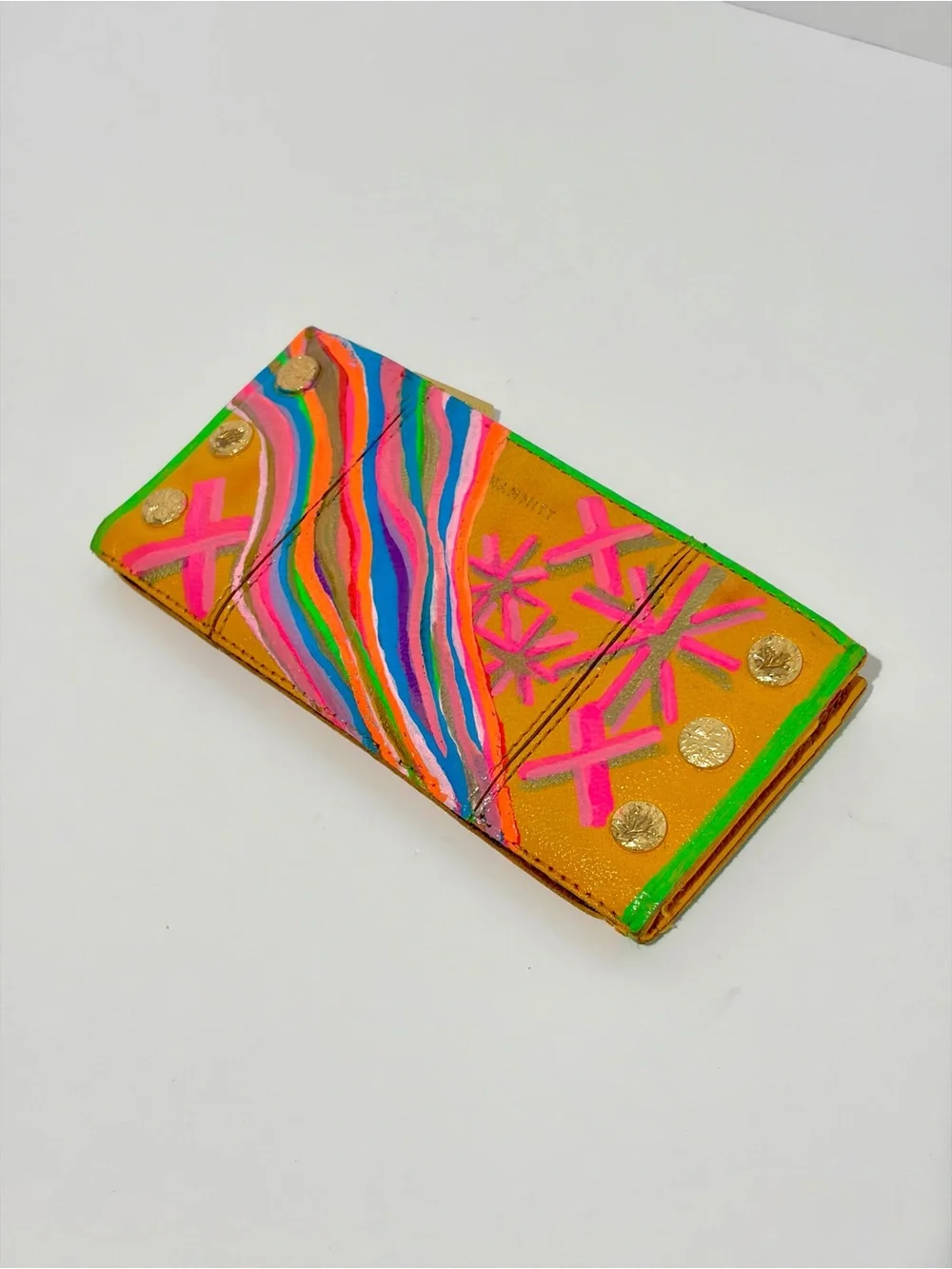 HAMMITT 110 North In Tangerine/Brushed Gold Hammered Rivets Hand Painted Wallet